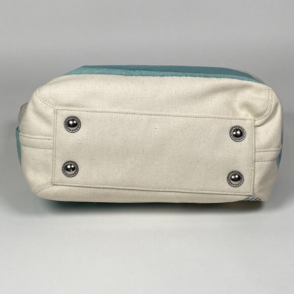 Coach F19212 Canvas Beach Starfish Tote Bag Silver Leather Handles 3 Keychains - Picture 7 of 10